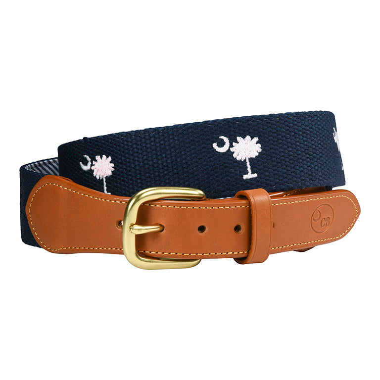 Navy cotton web belt with palmetto tree and crescent moon, view 4