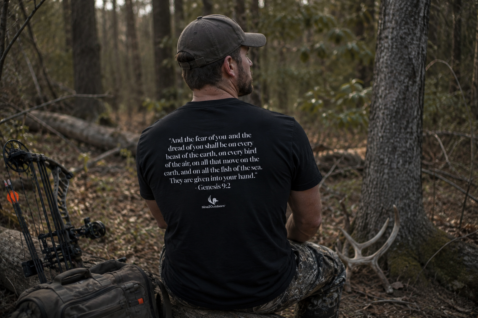 Nine2 Outdoors Tee | Logo & Genesis 9:2 Verse | Given Into Your Hands