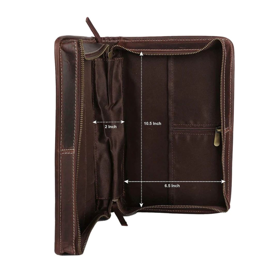 Chocolate buffalo leather Bible cover with handle and zipper, view 2