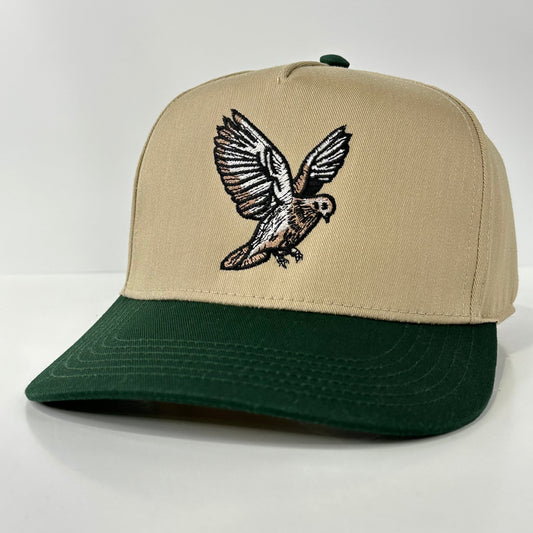 Dove hunting cap with khaki brim and green crown